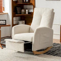 Fauteuil à bascule moderne beige de 90,9 cm de haut avec repose-pieds et pieds en bois