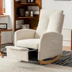 Fauteuil à bascule moderne beige de 90,9 cm de haut avec repose-pieds et pieds en bois