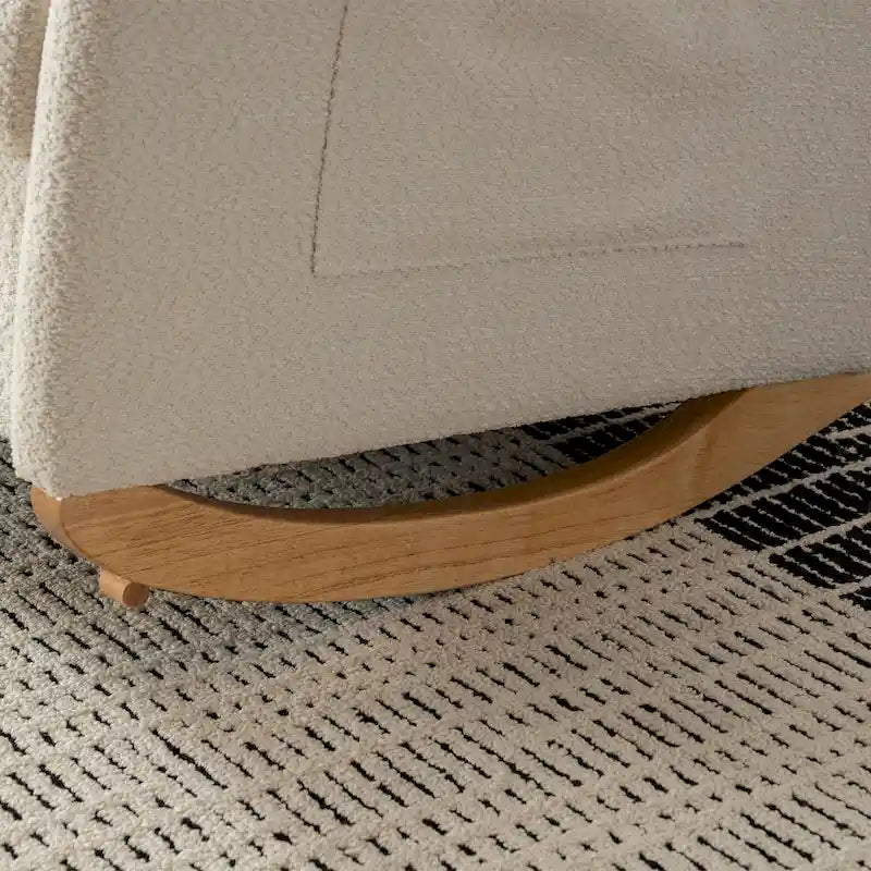 Fauteuil à bascule moderne beige de 90,9 cm de haut avec repose-pieds et pieds en bois