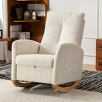 Fauteuil à bascule moderne beige de 90,9 cm de haut avec repose-pieds et pieds en bois