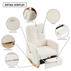 Fauteuil à bascule moderne beige de 90,9 cm de haut avec repose-pieds et pieds en bois
