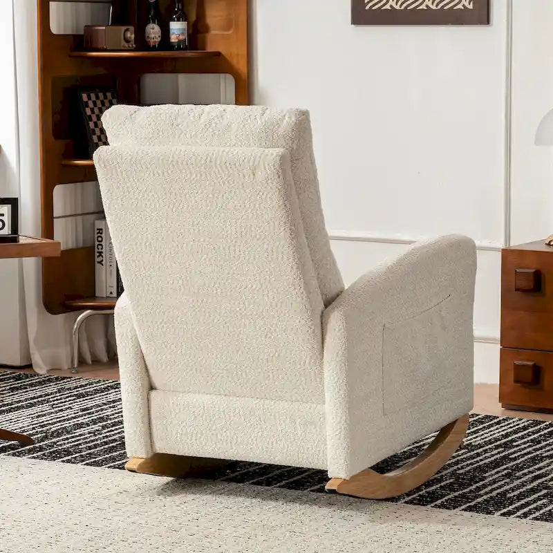 Fauteuil à bascule moderne beige de 90,9 cm de haut avec repose-pieds et pieds en bois