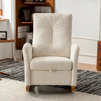 Fauteuil à bascule moderne beige de 90,9 cm de haut avec repose-pieds et pieds en bois