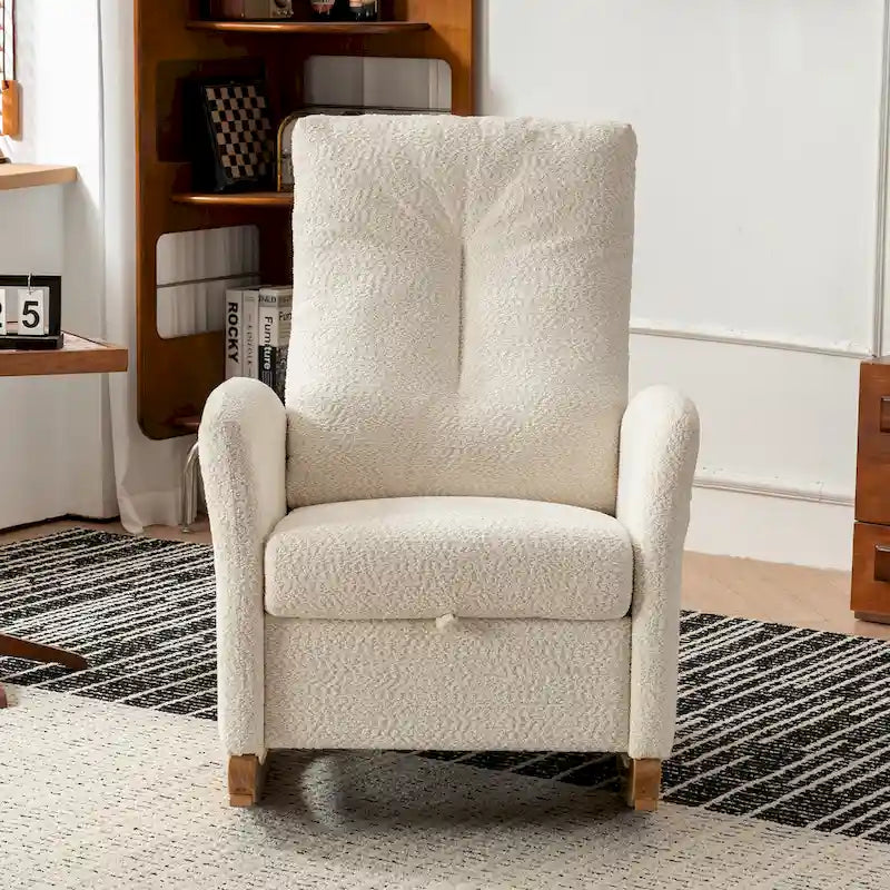 Fauteuil à bascule moderne beige de 90,9 cm de haut avec repose-pieds et pieds en bois