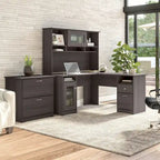 Bureau d'angle en L Cabot 60W avec huche et classeur par