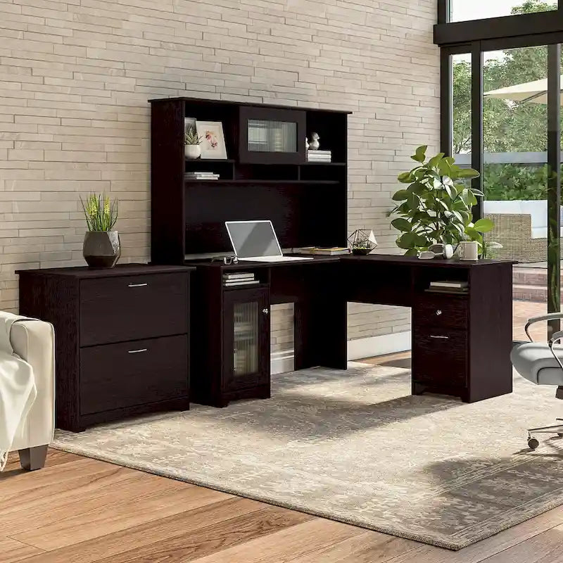 Cabot 60W L-Shaped Desk with Hutch and File Cabinet by  