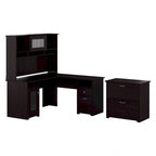 Bureau d'angle en L Cabot 60W avec huche et classeur par