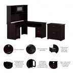 Bureau d'angle en L Cabot 60W avec huche et classeur par