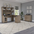 Bureau d'angle en L Cabot 60W avec huche et classeur par