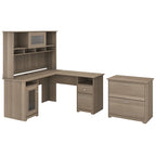 Bureau d'angle en L Cabot 60W avec huche et classeur par