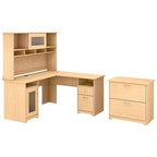 Bureau d'angle en L Cabot 60W avec huche et classeur par
