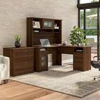 Bureau d'angle en L Cabot 60W avec huche et classeur par
