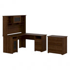 Bureau d'angle en L Cabot 60W avec huche et classeur par