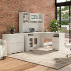 Bureau d'angle en L Cabot 60W avec huche et classeur par