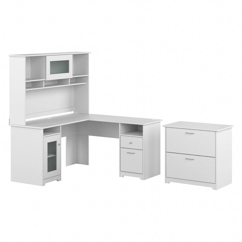 Bureau d'angle en L Cabot 60W avec huche et classeur par