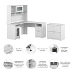 Bureau d'angle en L Cabot 60W avec huche et classeur par