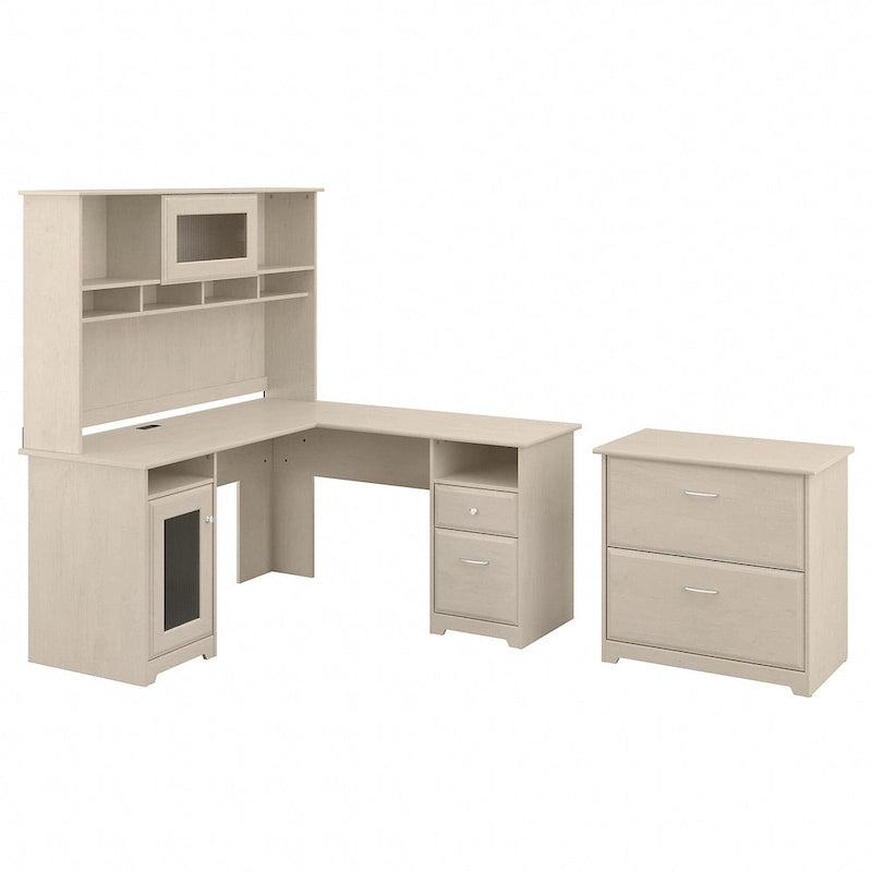 Bureau d'angle en L Cabot 60W avec huche et classeur par