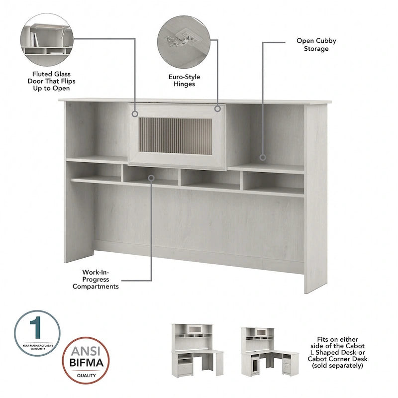 Bureau d'angle en L Cabot 60W avec huche et classeur par