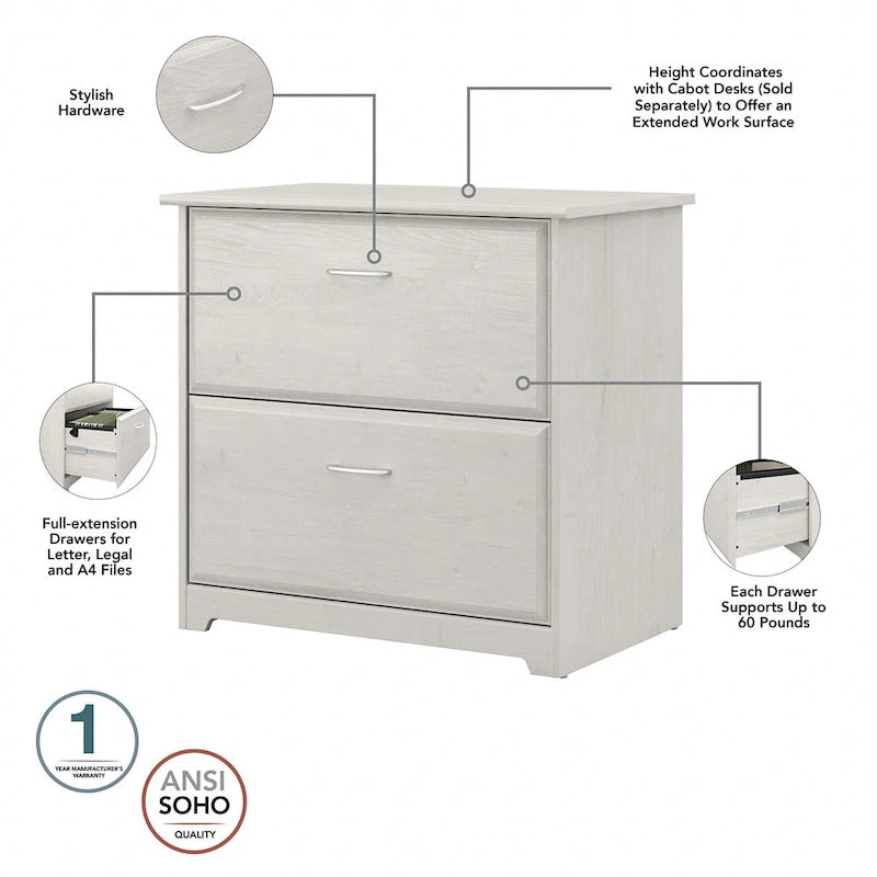 Bureau d'angle en L Cabot 60W avec huche et classeur par