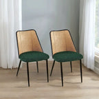 Chaises de salle à manger lot de 2, chaises en tissu bouclette avec dossier en rotin naturel