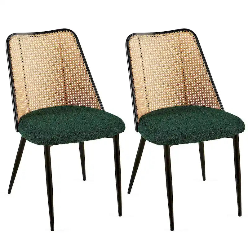 Chaises de salle à manger lot de 2, chaises en tissu bouclette avec dossier en rotin naturel