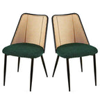 Chaises de salle à manger lot de 2, chaises en tissu bouclette avec dossier en rotin naturel