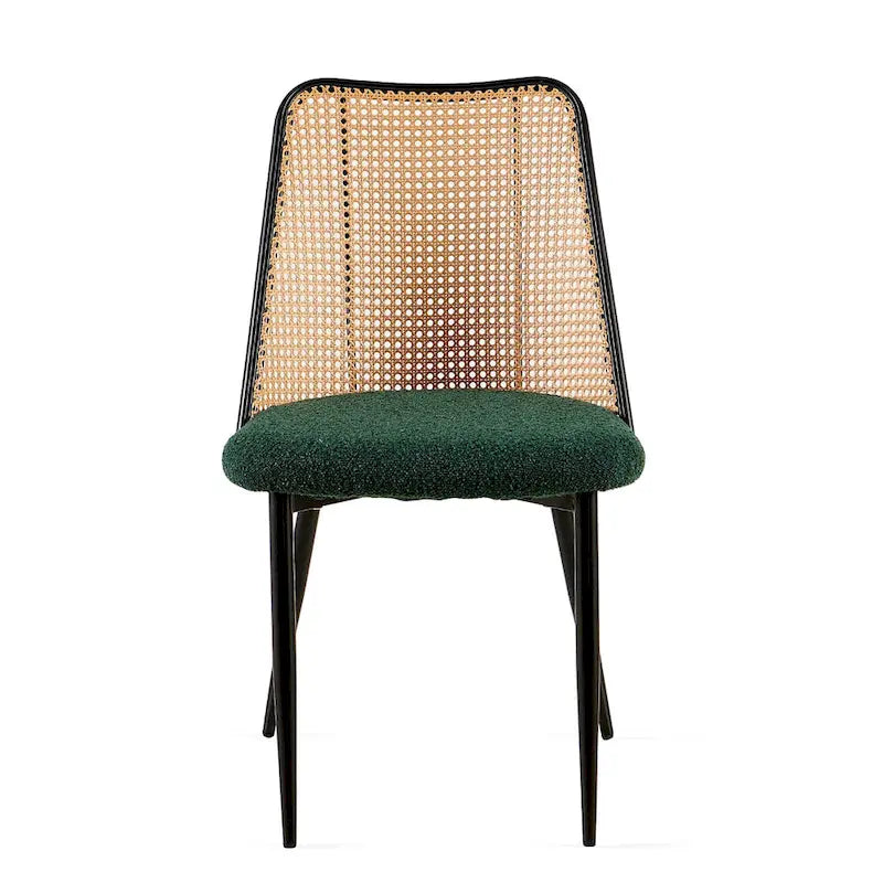 Chaises de salle à manger lot de 2, chaises en tissu bouclette avec dossier en rotin naturel