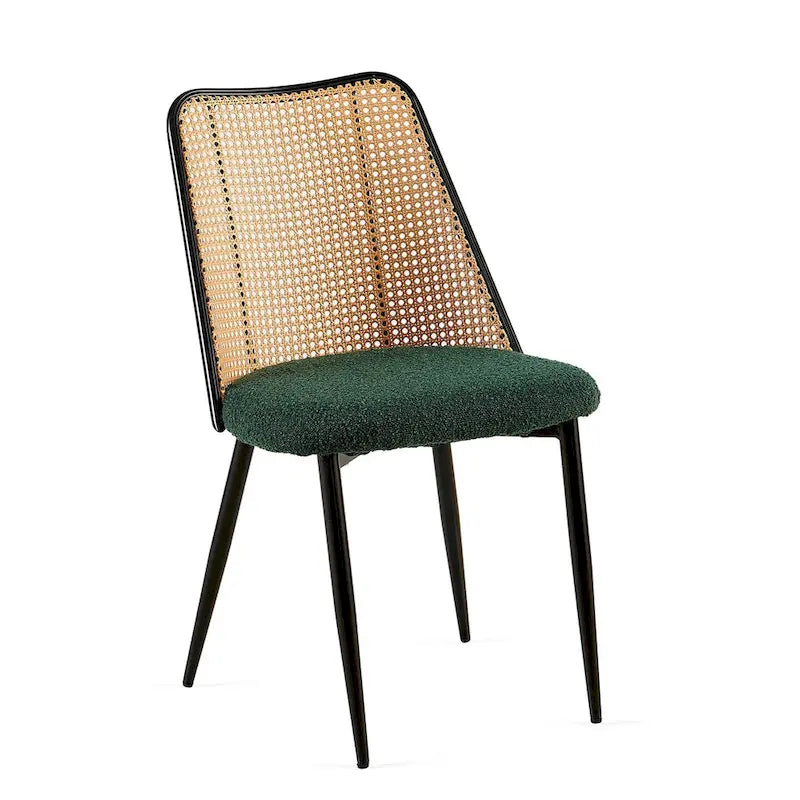 Chaises de salle à manger lot de 2, chaises en tissu bouclette avec dossier en rotin naturel