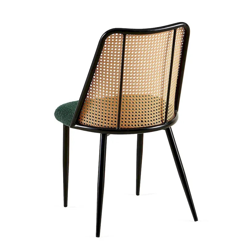 Chaises de salle à manger lot de 2, chaises en tissu bouclette avec dossier en rotin naturel