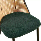 Chaises de salle à manger lot de 2, chaises en tissu bouclette avec dossier en rotin naturel
