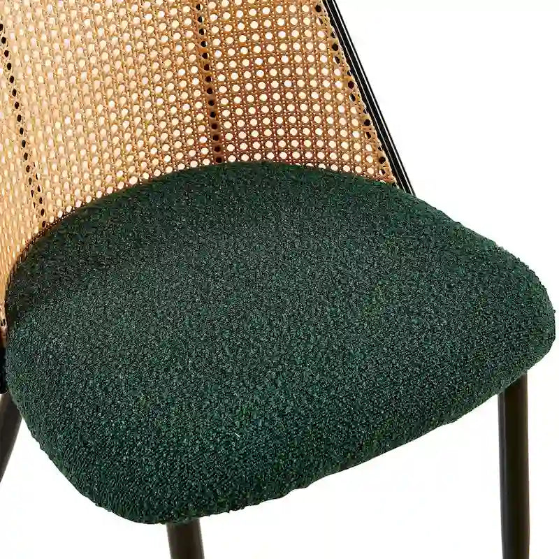 Chaises de salle à manger lot de 2, chaises en tissu bouclette avec dossier en rotin naturel