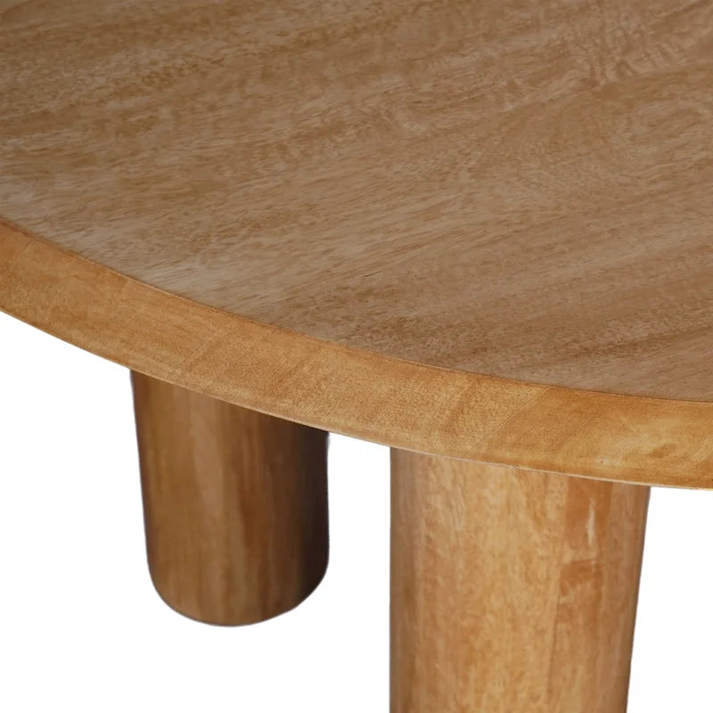 Table de salle à manger, plateau rond de 48 pouces, bois de manguier marron naturel, pieds à 4 colonnes.