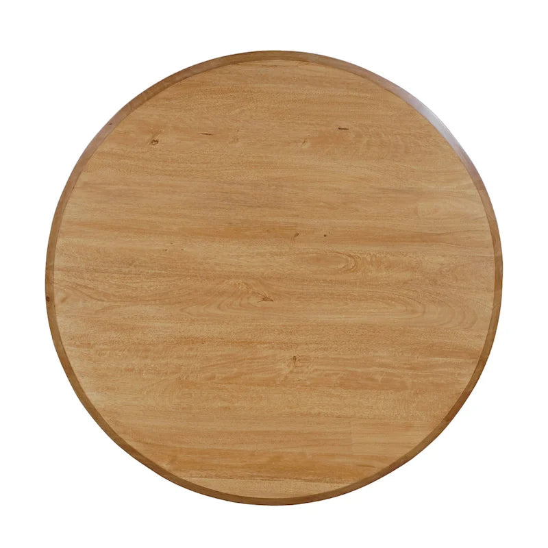 Table de salle à manger, plateau rond de 48 pouces, bois de manguier marron naturel, pieds à 4 colonnes.