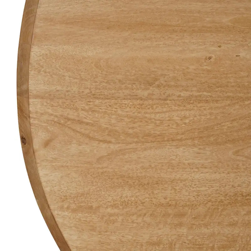 Table de salle à manger, plateau rond de 48 pouces, bois de manguier marron naturel, pieds à 4 colonnes.