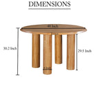 Table de salle à manger, plateau rond de 48 pouces, bois de manguier marron naturel, pieds à 4 colonnes.
