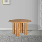 Table de salle à manger, plateau rond de 48 pouces, bois de manguier marron naturel, pieds à 4 colonnes.