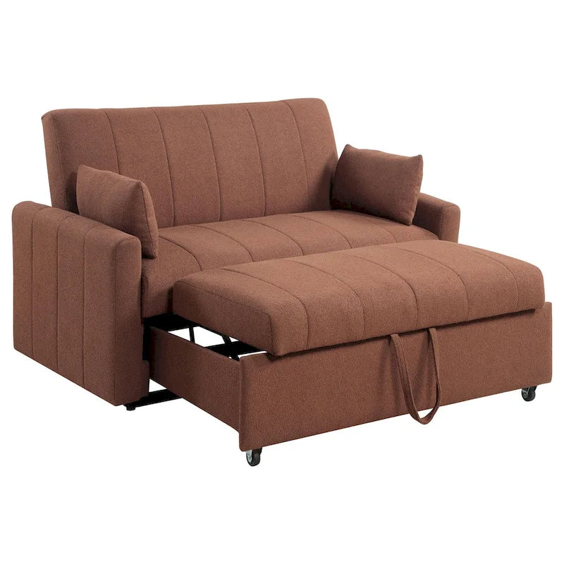Canapé convertible Porta, lit double, velours bouclette cuivre, oreillers, 152 cm