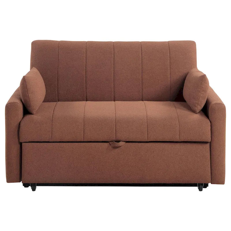 Canapé convertible Porta, lit double, velours bouclette cuivre, oreillers, 152 cm