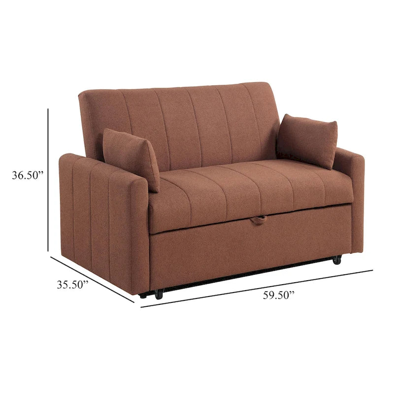 Canapé convertible Porta, lit double, velours bouclette cuivre, oreillers, 152 cm