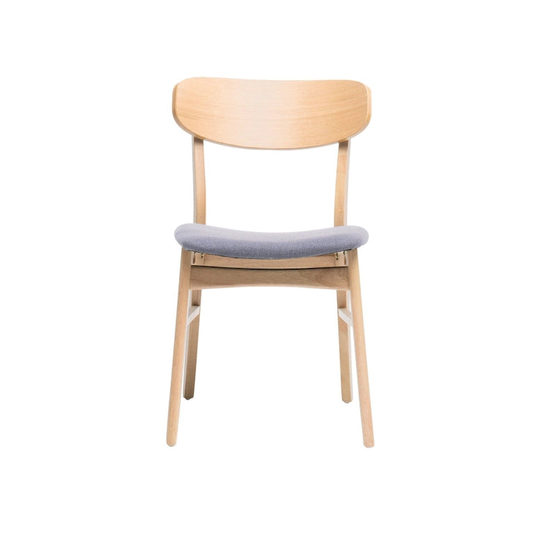 Lot de 2 chaises de salle à manger, assise rembourrée grise, pieds évasés marron naturel