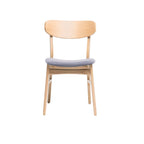 Lot de 2 chaises de salle à manger, assise rembourrée grise, pieds évasés marron naturel