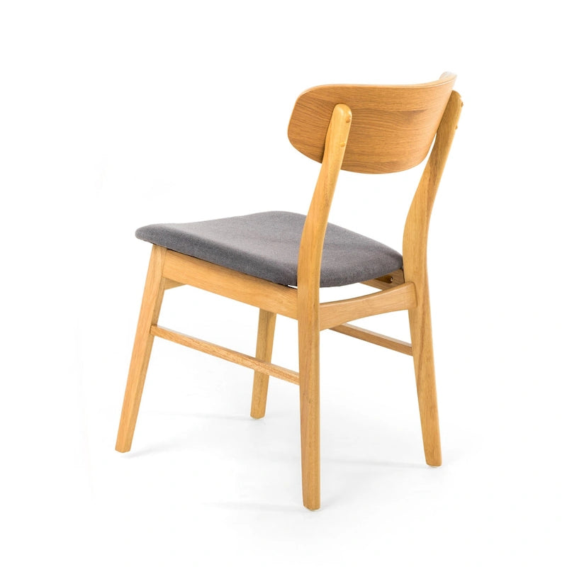 Lot de 2 chaises de salle à manger, assise rembourrée grise, pieds évasés marron naturel