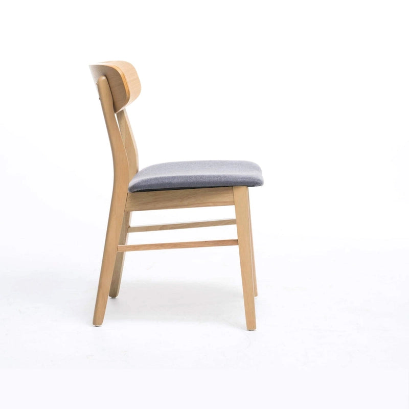 Lot de 2 chaises de salle à manger, assise rembourrée grise, pieds évasés marron naturel