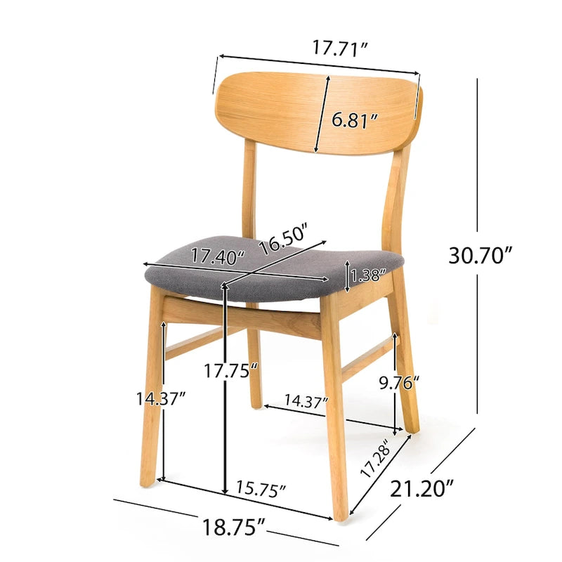 Lot de 2 chaises de salle à manger, assise rembourrée grise, pieds évasés marron naturel