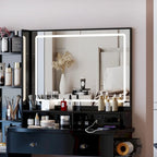 Coiffeuse avec miroir LED tactile, table de maquillage avec support pour sèche-cheveux, ensemble coiffeuse avec tabouret rembourré
