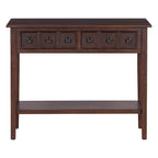 38.2 Table console rustique avec étagère ouverte et trois tiroirs, pieds en bois d'hévéa