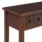 38.2 Table console rustique avec étagère ouverte et trois tiroirs, pieds en bois d'hévéa