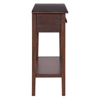 38.2 Table console rustique avec étagère ouverte et trois tiroirs, pieds en bois d'hévéa
