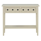 38.2 Table console rustique avec étagère ouverte et trois tiroirs, pieds en bois d'hévéa