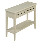38.2 Table console rustique avec étagère ouverte et trois tiroirs, pieds en bois d'hévéa